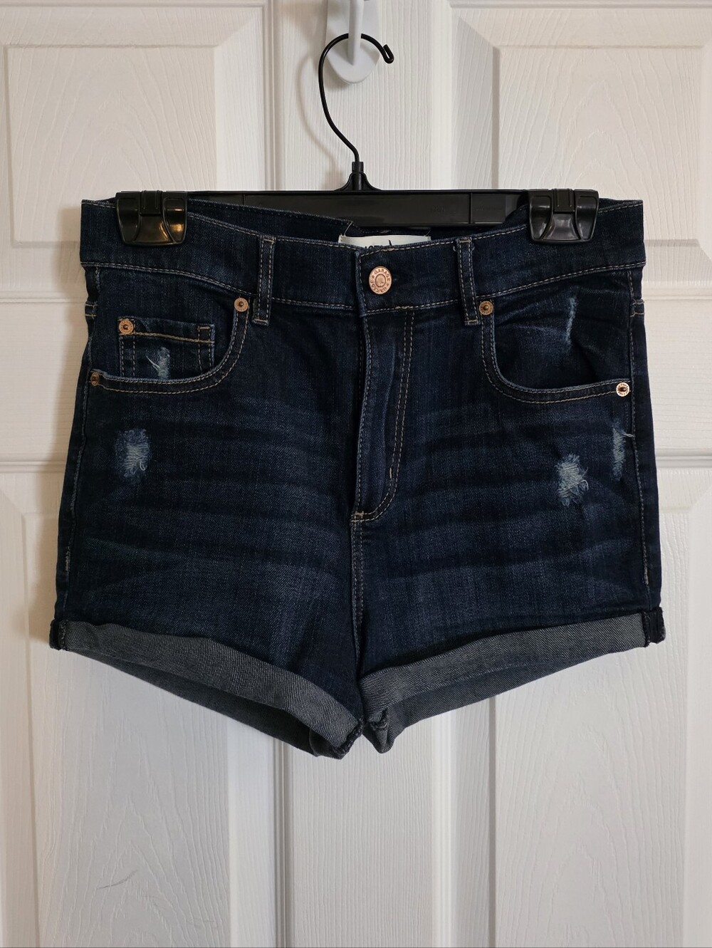 Garage Dark Wash Denim Rolled Hem Women's Shorts